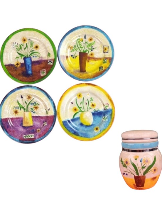 Sakura Other - Tabletrendz By Sakura Stoneware Salad Plates And Latch Canister Floral Applique